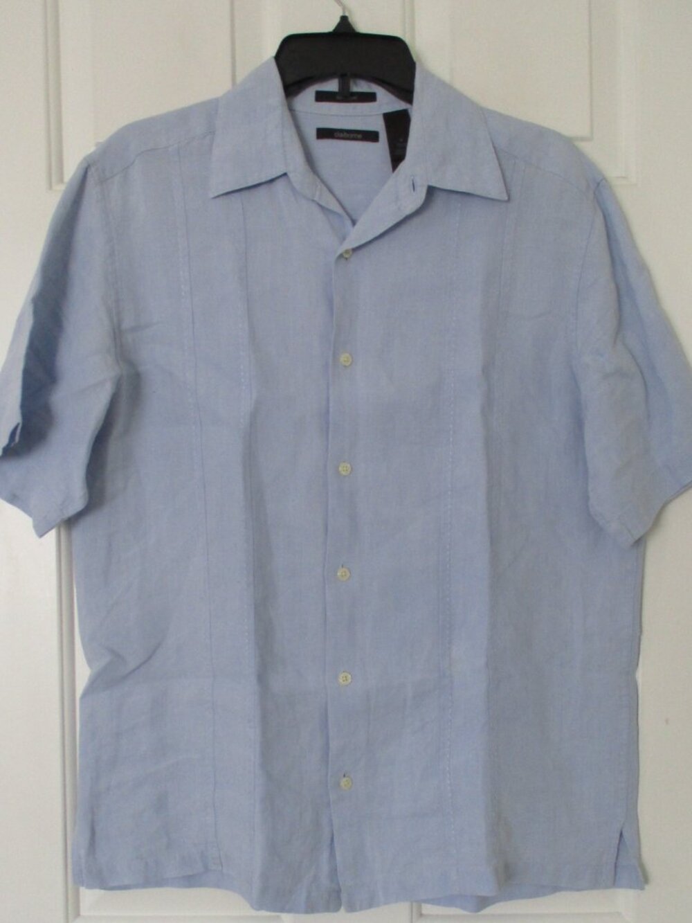 Claiborne Mens S/S Powder Blue Linen Casual Shirt - Size Medium